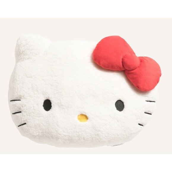 HELLO KITTY 15x20 Sherpa Head Bow Decorative Pillow NEW - Picture 1 of 3